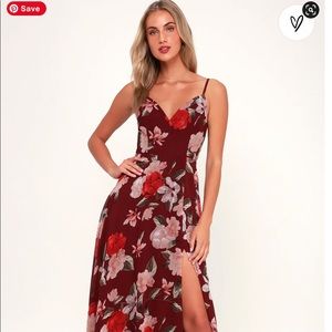 Lulu’s Into Bloom Burgundy Floral Maxi Dress